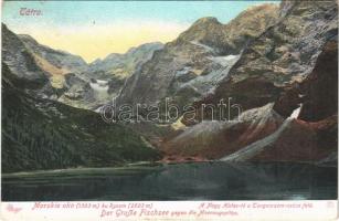 1909 Tátra, Vysoké Tatry; Nagy Halas-tó a Tengerszem csúcs felé. Feitzinger Ede 1905. Aut. N. 840. / Morskie oko ku Rysom / lake and mountains