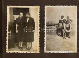 cca 1940-1950 Családi fotóalbum, 42 db fotóval, 5×7 és 6×9 cm közötti méretekben