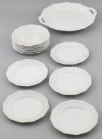 Rosenthal porcelán süteményes készlet: füles tálca, jelzett, hibátlan, 30x27,5 cm + 12 db tányér, jelzettek, az egyiken hajszálrepedéssel, d: 17 cm