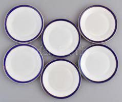 Zsolnay mokkás készlet, 6 db csésze aljjal, részben kézzel festett, jelzett, minimális kopással. m: ...