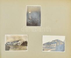 cca 1920-1940 Fotóalbum több mint 100 beragasztott fotóval (Balaton, strandolás, vadászat), vegyes méretben
