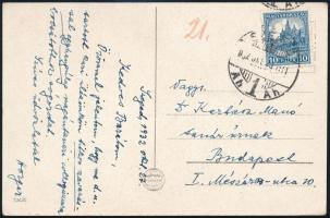 1932 Horger Antal (1872-1946) professzor (József Attila megénekelt tanára) autográf levelezőlapja Kertész Manó néprajzkutatónak