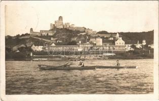 1927 Trencsén, Trencín; várrom, evezősök, zsinagóga / Trenciansky hrad / castle ruins, sport, rowing boats, synagogue. Foto Tatra (fl)