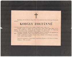 1958 Kodály Zoltánné halotti értesítője