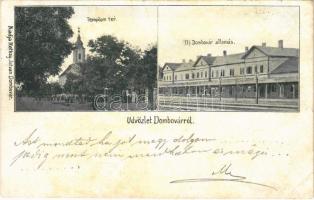 1900 Dombóvár, Újdombóvár vasútállomás, templom tér. Rotkay István kiadása (fl)