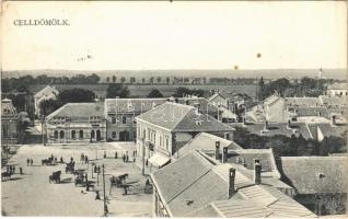 1914 Celldömölk, tér, bútor raktár, lovaskocsik. Szagán János kiadása (EK)