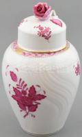 Herendi rózsaszín Apponyi mintás fedeles váza. Kézzel festett, jelzett, apró kopással. 20 cm