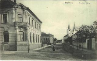 1910 Ipolyság, Sahy; Templom utca, Új takarékpénztár / street, church, new savings bank