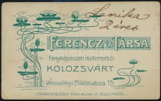 cca 1910 Gyerekek műtermi portréja, keményhátú fotó Ferencz és Társa kolozsvári műterméből, szecessz...