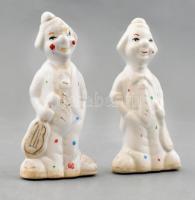 2 db porcelán zenész figura, kopásokkal, m: 10,5 cm