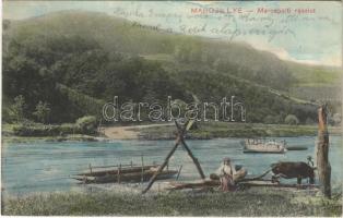 1912 Marosillye, Ilia; Marosparti részlet, komp. Weisz János kiadása / Mures river ferry