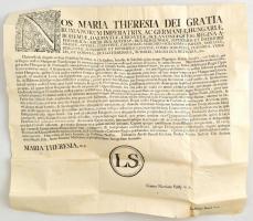 1762 Mária Terézia rendeletének latin nyelvű hirdetménye, hajtva