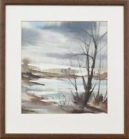 Gyenes jelzéssel: Felhős táj. Akvarell, papír. Üvegezett fa keretben. 23x21,5 cm.