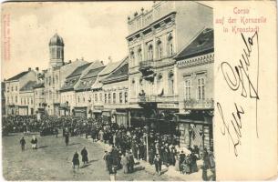 1901 Brassó, Kronstadt, Brasov; Corso auf der Kornzeile / Búzasor korzó, Servatius & Graef üzlete / street, shops (EK)