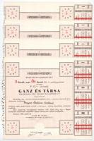 Budapest 1946. Ganz és Társa Villamossági, Gép, Waggon- és Hajógyár R. T. névre szóló részvényelismervénye 25P értékű részvényről (5x), sorszámkövetők, szárazpecséttel, bélyegzéssel és szelvényekkel T:II,II-