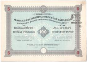 Budapest 1941. "Magyar Czukoripar Részvénytársaság" 5 részvénye egyenként 100P-ről (4x) so...