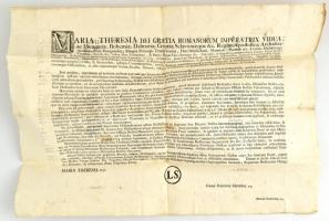 1772 Mária Terézia rendeletének latin nyelvű hirdetménye, hajtva