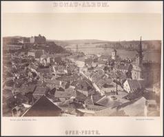 cca 1870 Budapest (Buda-Pest), kilátás a várra és a Lánchídra, Margit híd nélkül, kartonra kasírozot...