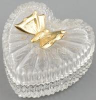 Szív alakú ékszeres doboz aranyozott pillangóval. Formába öntött. Hibátlan 6 cm