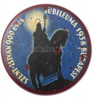 1938 Eucharisztikus Világkongresszus, Szent István év illusztrált bakelit rózsafüzér tartó, a füzérr...