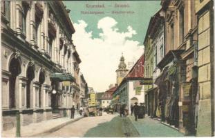 1907 Brassó, Kronstadt, Brasov; Hirscher utca, Carl Dendorfer üzlete / street, shop (EK)
