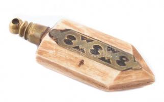 Csontból és rézből készült mini parfümös üveg, tartalom nélkül, m: 6 cm