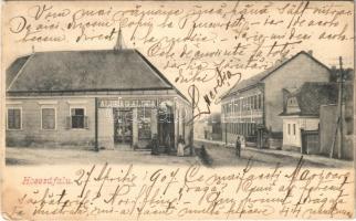 1907 Hosszúfalu, Satulung (Négyfalu, Sacele); utca, Aldea G. üzlete / street view, shop (EK)