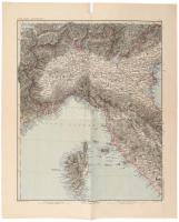 1888 Észak-Olaszország és Korzika német nyelvű térképe, 1:150 0000, Gotha: Justus Perthes, szakadással, 48,5×40 cm