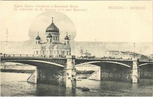 Moscow, Moscou; La cathédrale du St. Sauveur et le pont Kamennyi / Cathedral of Christ the Saviour, Kamenny Second Stone Bridge
