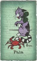 Macska és rák. Kézzel festett / Pain. Cat and crab. Hand painted s: T. Gilson