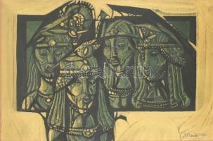 Xantus Gyula (1919-1993): Arcok aranyban. Olaj, papír, jelzett, üvegezett fakeretben, 35×51 cm
