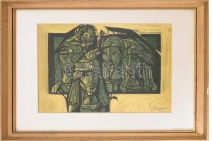 Xantus Gyula (1919-1993): Arcok aranyban. Olaj, papír, jelzett, üvegezett fakeretben, 35×51 cm