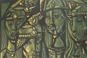 Xantus Gyula (1919-1993): Arcok aranyban. Olaj, papír, jelzett, üvegezett fakeretben, 35×51 cm