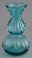 Türkiz üveg váza. Formába öntött, hibátlan. 22 cm