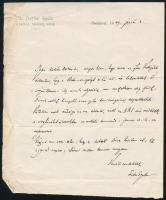 1909 Fischer Gyula (1861-1944) főrabbi, a pesti izraelita hitközség rabbijának saját kézzel írt levele, 1909. jun. 2., fejléces papíron, gyűrődésekkel, hajtásnyomokkal.
