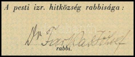 1942 Pesti Izraelita Hitközség Rabbiságának kilépési nyilatkozatának bizonyítványa, Farkas József (1...
