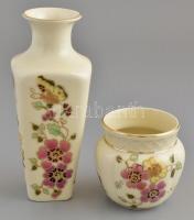 Zsolnay porcelán pillangó mintás készlet. kaspó és váza. Kézzel festett, jelzett, hibátlan. d: 7 cm, m: 15,5 cm