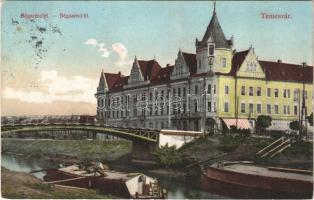 1910 Temesvár, Timisoara; Béga részlet, híd, Horgony kávéház / river, bridge, café (fl)