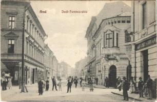 1911 Arad, Deák Ferenc utca, Gyógyszertár, üzletek. Kerpel Izsó kiadása / street view, pharmacy, shops (EB)