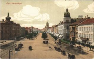 1915 Arad, Andrássy tér, autóbusz, lovaskocsik / square, autobus, horse-drawn carriages (EK)