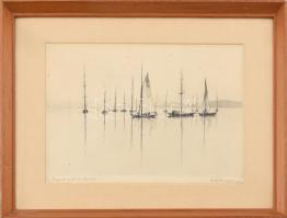 Zádor István (1882-1963): Szélcsend a Balatonon. Rézkarc, papír, jelzett, lapon apró foltokkal. Üveg...