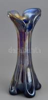 Cseh irizáló színes üveg váza, apró kopásokkal, m: 32 cm
