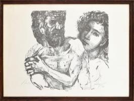 Szalay Lajos (1909-1995): Pár. Ofszet, papír, jelzett, számozott (40/100). Üvegezett fa keretben. 40...