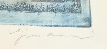 Gross Arnold (1929-2015): Reneszánsz. Színes rézkarc, papír, jelzett. Próbanyomat "próba" ...