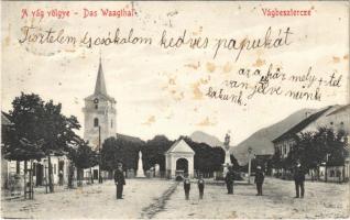 1910 Vágbeszterce, Povazská Bystrica; utca, templom. Waldapfel Gyula kiadása / street view, church (fl)