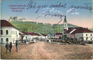 1928 Szepesváralja, Spisské Podhradie; Szepes vára, Fő tér, templom, piac / Spissky hrad / castle, main square, church, market (EK)