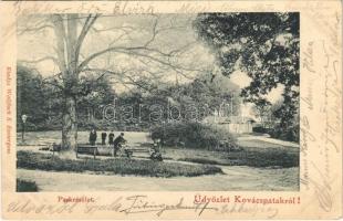 1901 Kovácspatak, Kovacov; park, kerékpár. Wallfisch S. kiadása / park, garden, bicycle (fl)