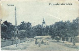 1929 Budapest XVI. Cinkota, Evangélikus templom, utca részlet. Hangya szövetkezet kiadása (EK)