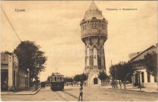 1915 Budapest IV. Újpest, Víztorony, villamos, vendéglő, étterem