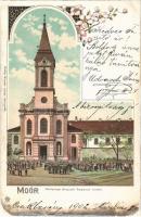 1902 Mór, Mártonnapi táncosok templomba menete. Wiesner István kiadása. Art Nouveau, floral, litho (r)